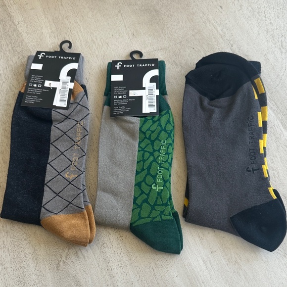 3 Pairs of Foot Traffic Men's Graphic Socks - Brown, Green, Black - Picture 5 of 9